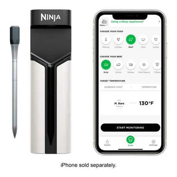 7e33f60a-7a92-42dc-9abc-10b410722e61.jpg Ninja - ProChef Wireless Thermometer Indoor & Outdoor, 700°F, extended battery life, long range connection, waterproof - Black/Silver