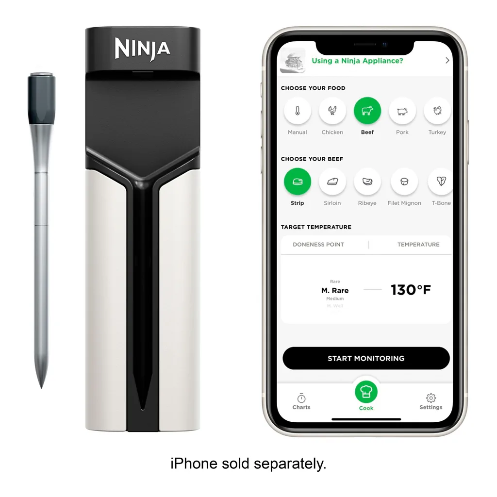 7e33f60a-7a92-42dc-9abc-10b410722e61.jpg Ninja - ProChef Wireless Thermometer Indoor & Outdoor, 700°F, extended battery life, long range connection, waterproof - Black/Silver