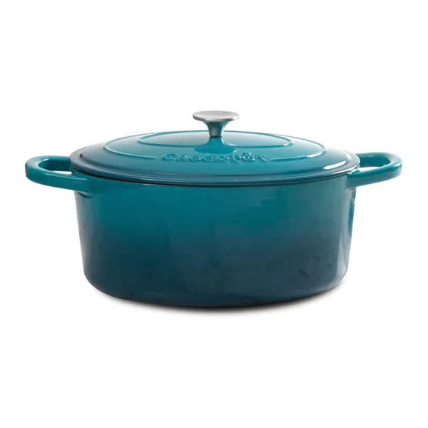 7e9dea4f-9080-46c6-a4c9-0158ca3f9474.jpg Crockpot - Crock Pot Artisan 5 Quart Round Enameled Cast Iron Dutch Oven in Teal Ombre - Blue