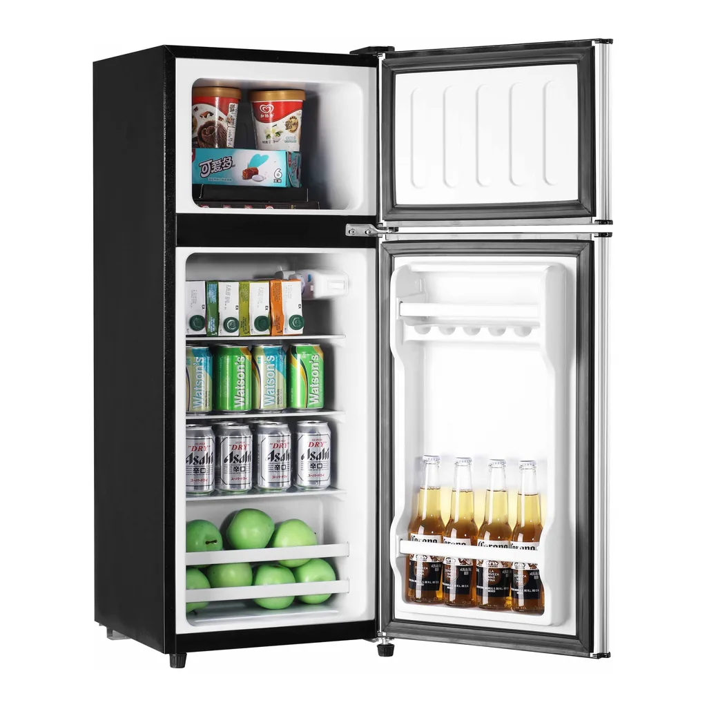 7efa3952-9f7b-43a1-9d76-4c11a74efed2.jpg Loheer - 3.2 Cu. Ft. 2-Door Compact Mini Fridge with Separate Freezer & LED Light - Black