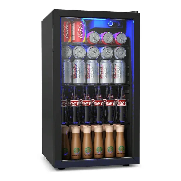 7f93ba97-1589-4edf-a297-6fa3ad8ce736.jpg Gymax - 120 Can Beverage Refrigerator Beer Wine Soda Drink Cooler Mini Fridge Glass Door - Black