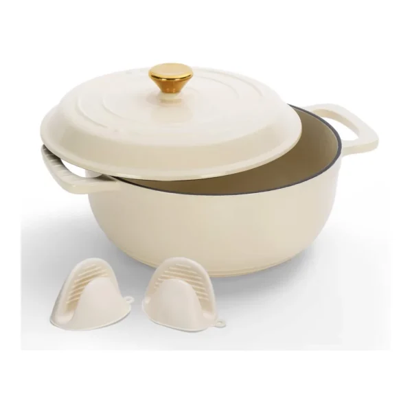 7faafd33-128e-4aa6-b614-559373b5dc4a.jpg Winado - 5QT Dutch Oven Enameled Cast Iron Bread Oven with Moisture-Lock Lid for Sourdough Baking & Cooking, Oven & Stovetop Safe - Cream white