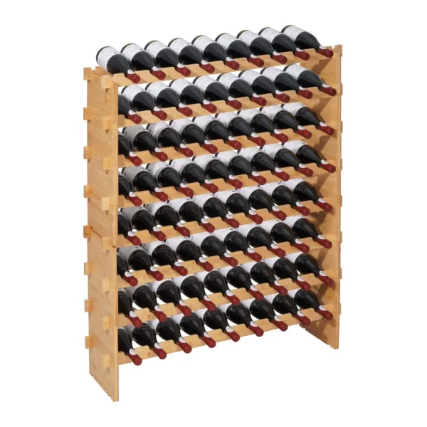 80a40505-a677-4e8c-9ce7-caaf7104e11b.jpg VEVOR - 72 Bottle Stackable Modular Wine Rack, 8-Tier, Floor Freestanding Wine Storage Rack, Sturdy Wines Holder Display Shelf - Natural Wood