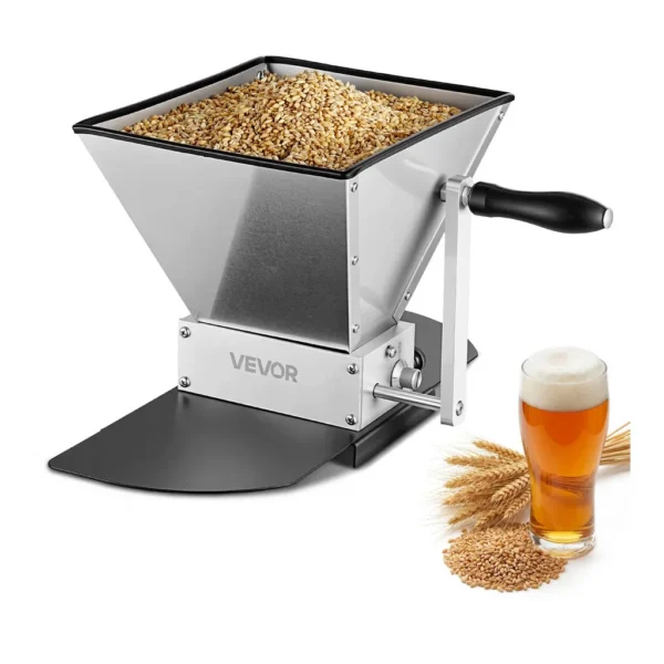 80cdc2e2-6f42-43fe-abb0-bfc881456ac5.jpg VEVOR - Manual Grain Mill, Homebrew Malt Grinder, Adjustable Barley Mill Crusher for Wheat Beer Brewing with 2 Stainless Steel - Silver