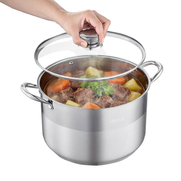 822c4ddf-e810-4afa-83c5-d01c435e7b5d.jpg VEVOR - Stainless Steel Stock Pot, 12-Quart Stainless Steel Stockpot with Glass Lid, PFOA-Free, PFAS-Free, Compatible with Gas - Silver
