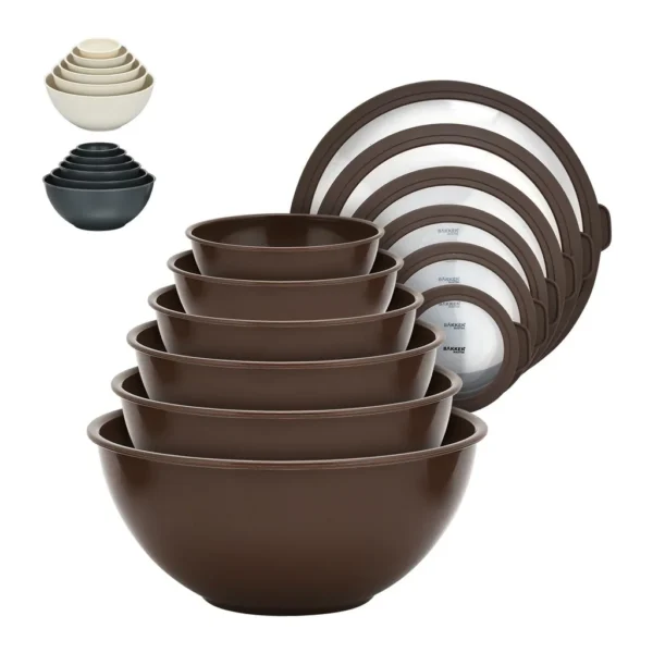 Version 1.0.0 Bakken- Swiss - Bakken Master 12-Piece Mixing Bowl Set with Lids – BPA-Free, Microwave, Freezer & Dishwasher Safe - Brown