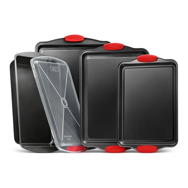 852f78fc-fa9d-4458-8cb6-1acd25a33394.jpg Bakken- Swiss - 5-Piece Nonstick Cookie Sheet Pan Set – Carbon Steel Baking Trays with Gray Coating, Lid & Roaster Pan - Black