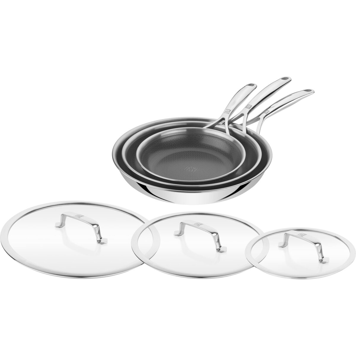 860050ea-110d-44b6-a7e7-6a148a450a19.jpg ZWILLING - Peak 6-pc Ceramic Nonstick Dual Performance Fry Pan Set - Stainless Steel