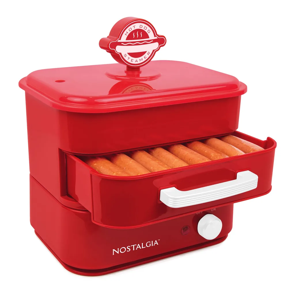 870d00ba-8e21-4b94-9633-29ce1dc5282a.jpg Nostalgia NHDS84RD6A Hot Dog Steamer and Bun Warmer – Red