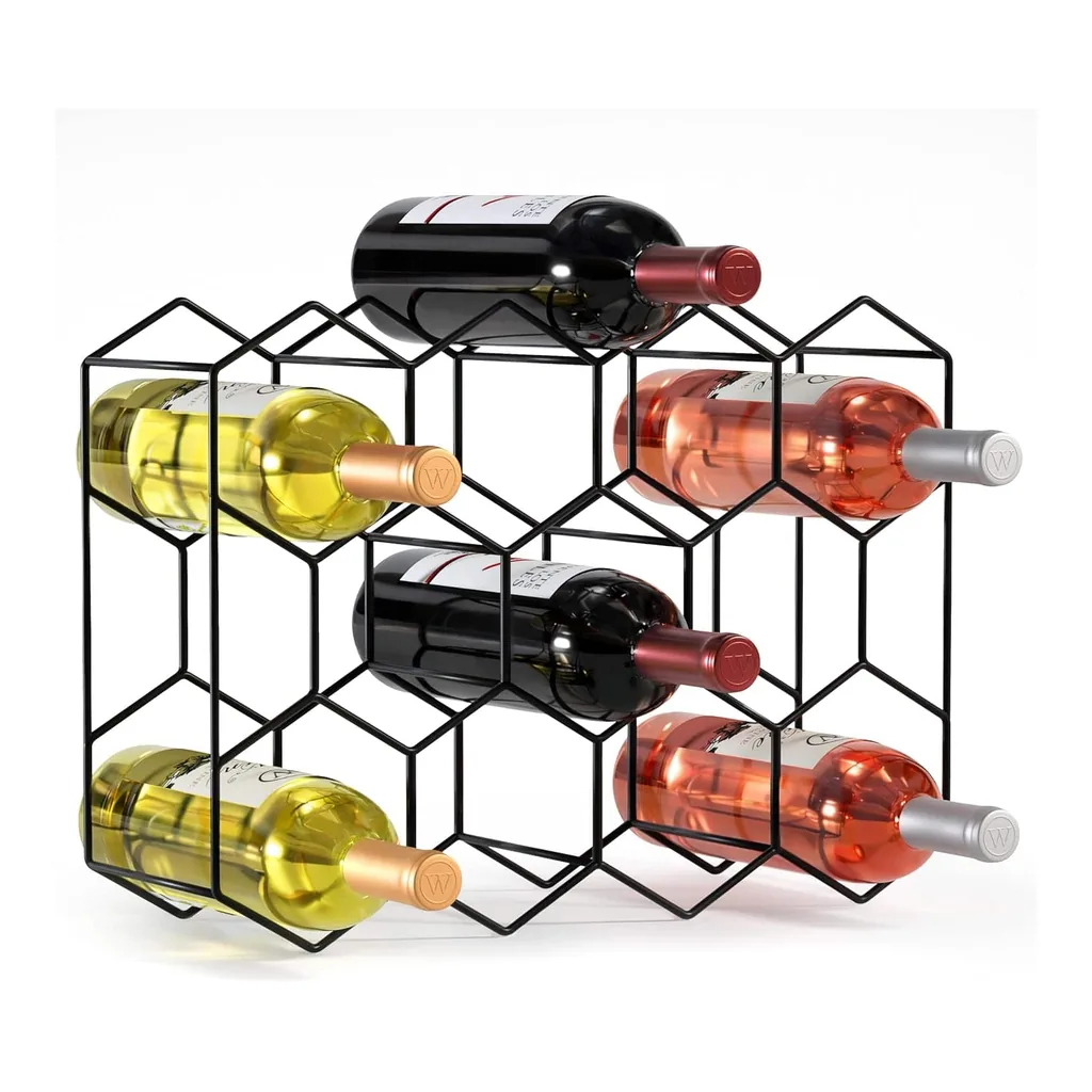 870dcd0f-d8a8-4318-92ff-fa16c5ecea86.jpg Sorbus - 14 Bottle Wine Rack – Stackable Metal Wine Storage Organizer with Honeycomb Design – Wine Bottle Holder - Black
