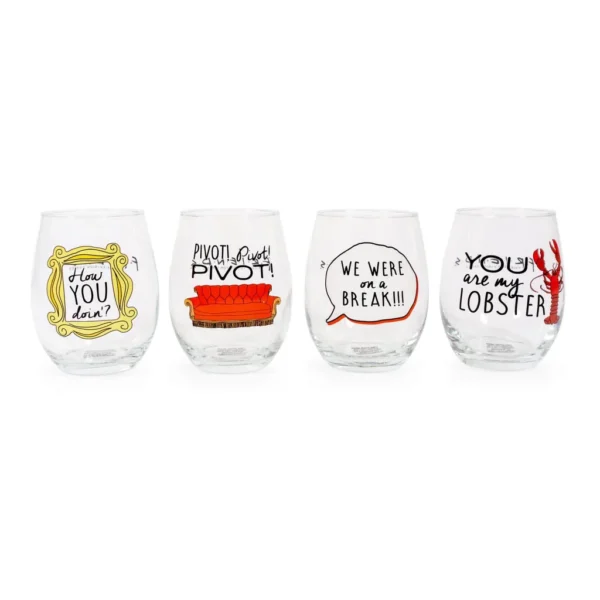 88069630-80ce-4ba4-bd13-2090cc80bf1a.jpg Friends - Iconic Quotes 21-Ounce Stemless Wine Glasses | Set of 4 - Black