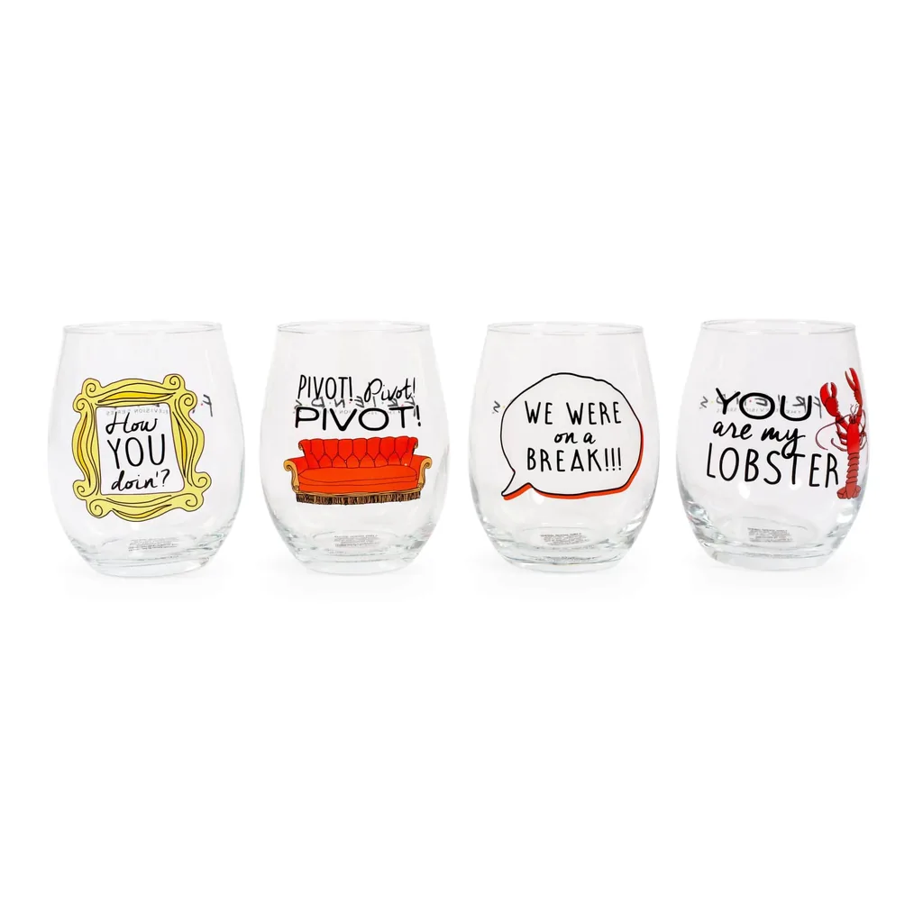 88069630-80ce-4ba4-bd13-2090cc80bf1a.jpg Friends - Iconic Quotes 21-Ounce Stemless Wine Glasses | Set of 4 - Black