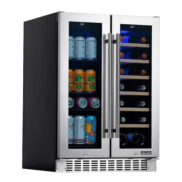 8973b3e1-ce6f-45e2-9f08-353552c2d705.jpg NewAir - Refurbished Good - 18-Bottle or 58-Can French Door Dual Zone Wine Refrigerator with SplitShelf and Beech Wood Shelves - Stainless Steel