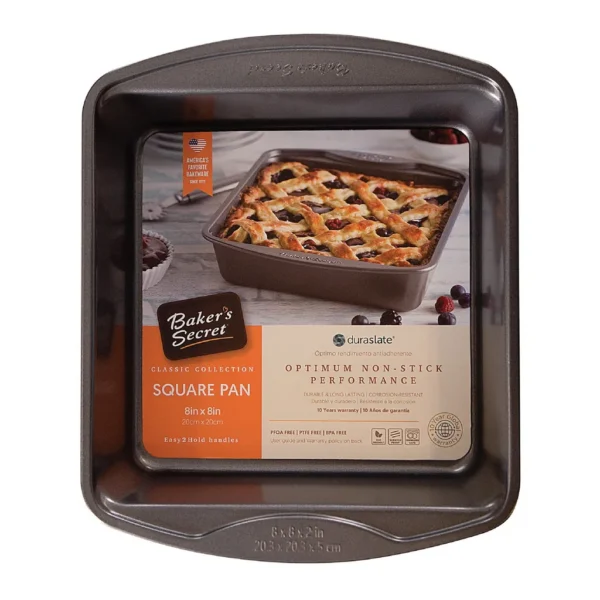 8a2155d6-c8f8-4650-b69f-c276c4713f3e.jpg Baker's Secret - Square Pan Non-stick 2.2"x8.6"x10.4" Classic Line Carbon Steel - Dark Gray