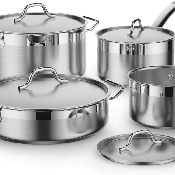 8a3a1d8a-1fc3-4a87-be97-13fa7bee413f.jpg Cooks Standard - Professional S/S 8pc Cookware Set Includes Saucepans, Sauté Pan, Dutch Oven W/Lids, Induction Compatible - Silver