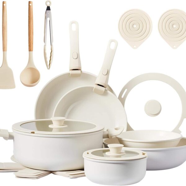 8ab09deb-1bca-4300-a1a5-af24601a6b3d.jpg Winado - 22 Pcs Nonstick Pots and Pans Set, Cast Aluminum Pot with Detachable Handles, Glass Lids, Soup Pot for Families, Kitchen - White