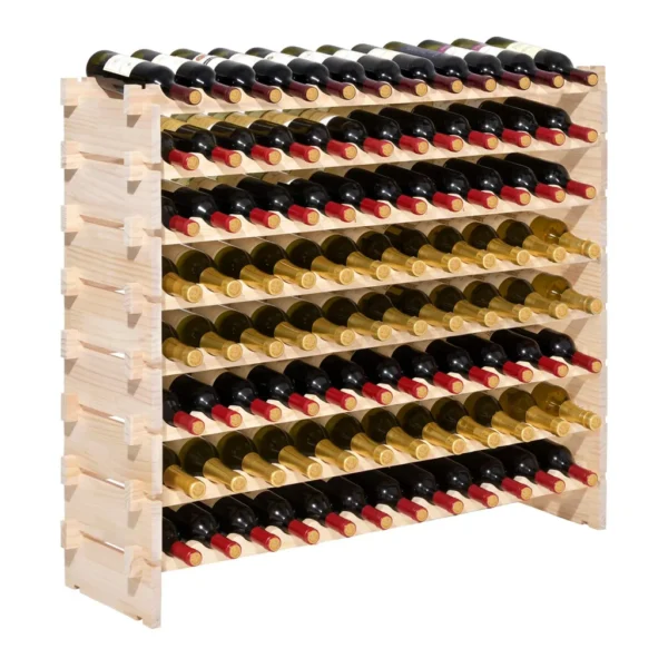 8acd1d6b-c55b-4a8f-9fd5-f86ea8fb498b.jpg VEVOR - 96 Bottle Stackable Modular Wine Rack, 8-Tier Wine Bottle Holder,Solid Wood Floor Freestanding Wine Storage Rack - Natural wood