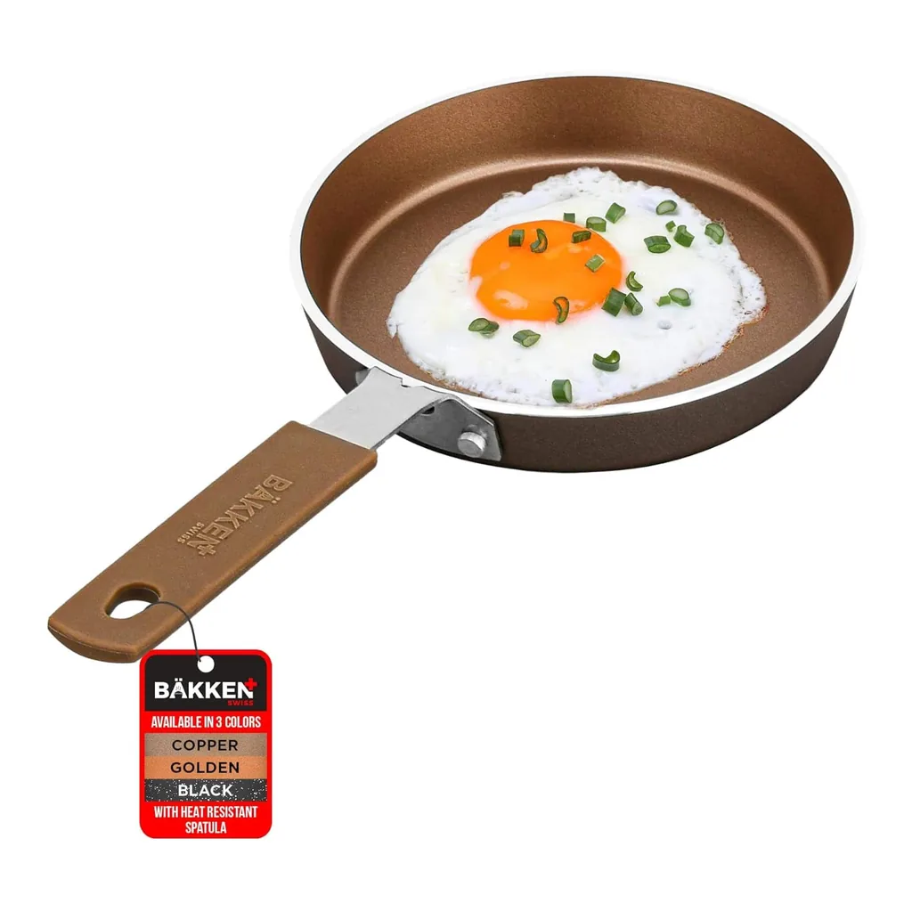 8b1b7bbe-b1d6-41ca-973b-655111180370.jpg Bakken- Swiss - Bakken-Swiss 2pc Mini Egg & Omelet Pan Set – 5.5" Copper/ Nonstick, All Stove Safe, Non-Toxic - Golden