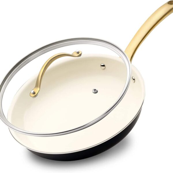 8b6c3fef-1891-400c-b99a-7400a74cfdfb.jpg NutriChef - Medium Nonstick Ceramic Frying Pan with Lid, 10-Inch Skillet, Induction Compatible, Easy to Clean (NCHGLDX10) - Black
