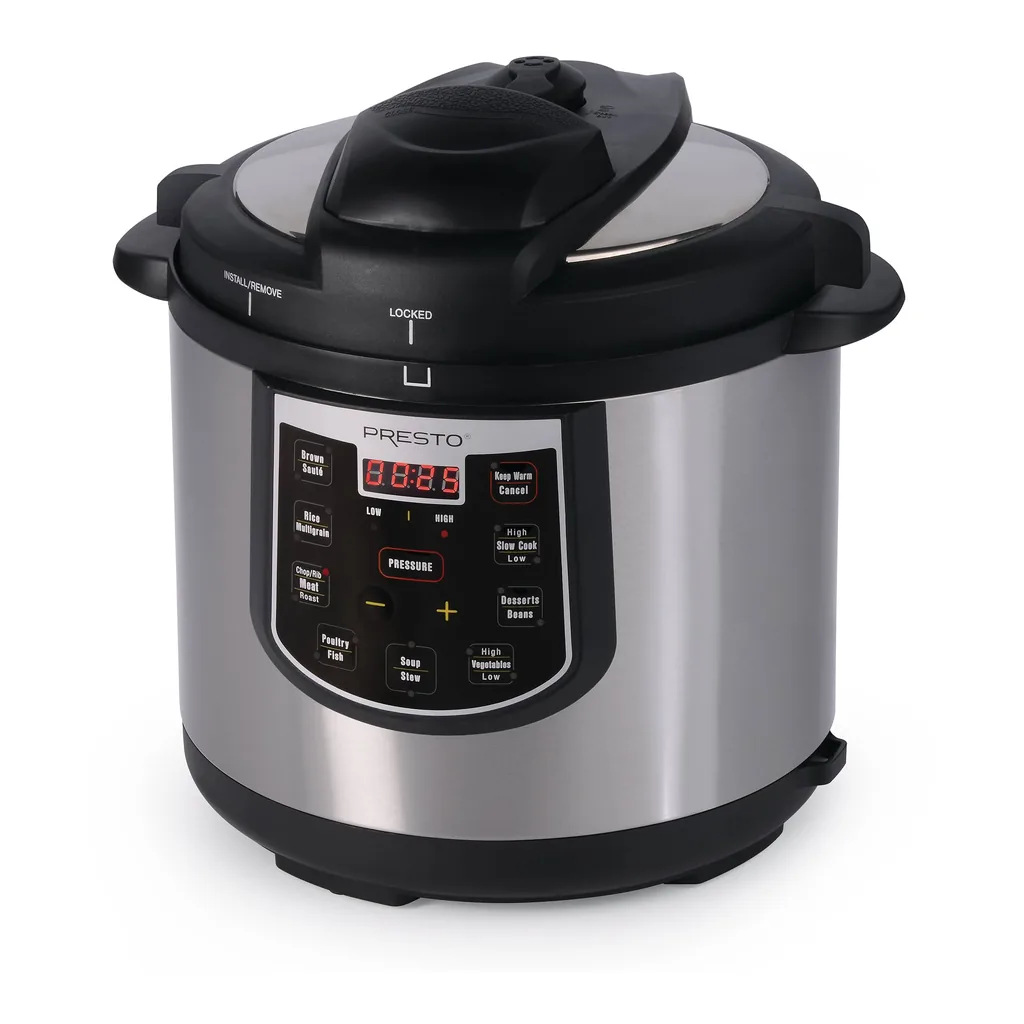 8ce2e385-7a27-4fe7-b919-71aa48a33b52.jpg Presto 02141 6 Qt Electric Pressure Cooker Plus Programmable Slow Cooker, Silver – Silver/Black