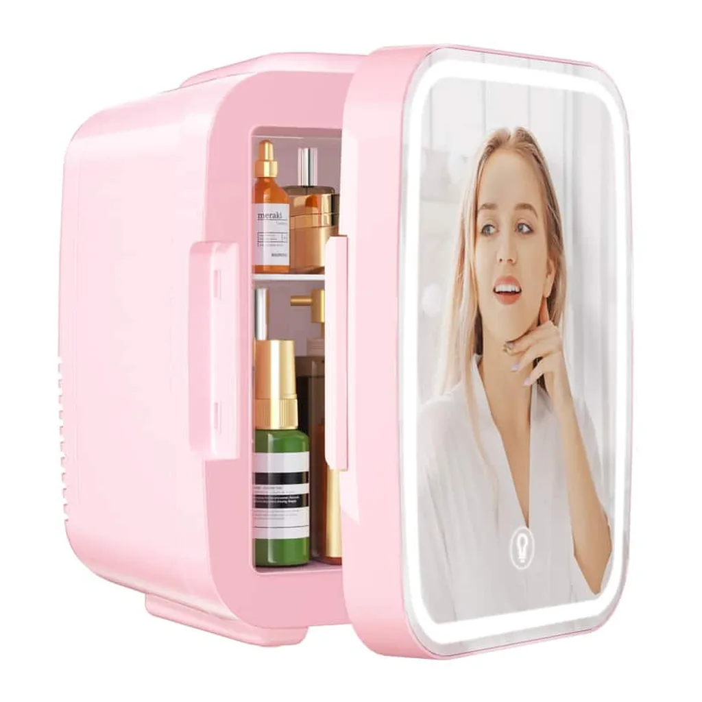 8dcc8042-4a80-48d4-8f28-cf5516bca299.jpg YASHE - Skincare Fridge, 4Liter/6 Cans Mini Fridge with Dimmable LED Light Mirror - White