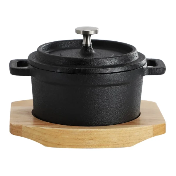 8de5c2c7-9001-42e1-b434-c5a84ade294f.jpg MegaChef - Cast Iron 8 Ounce Mini Dutch Oven with Wood Tray - Black