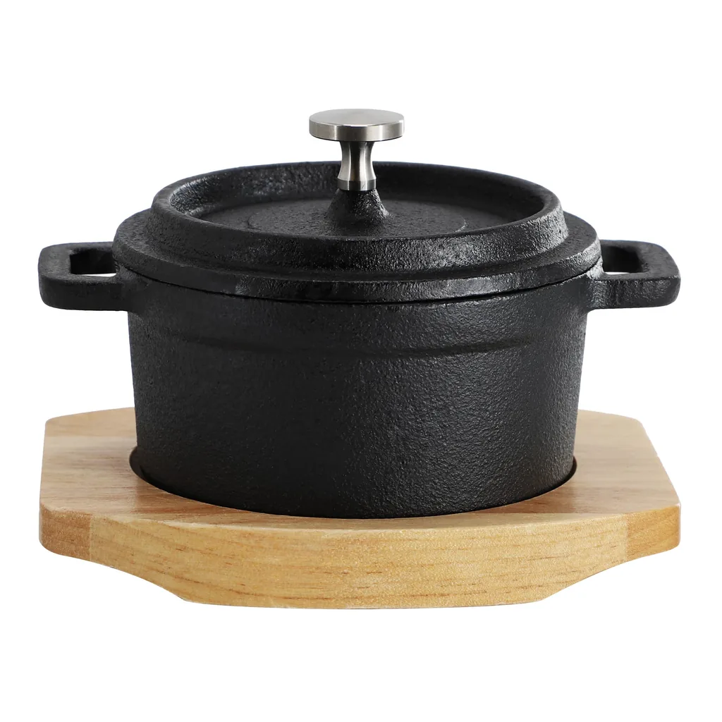 8de5c2c7-9001-42e1-b434-c5a84ade294f.jpg MegaChef - Cast Iron 8 Ounce Mini Dutch Oven with Wood Tray - Black