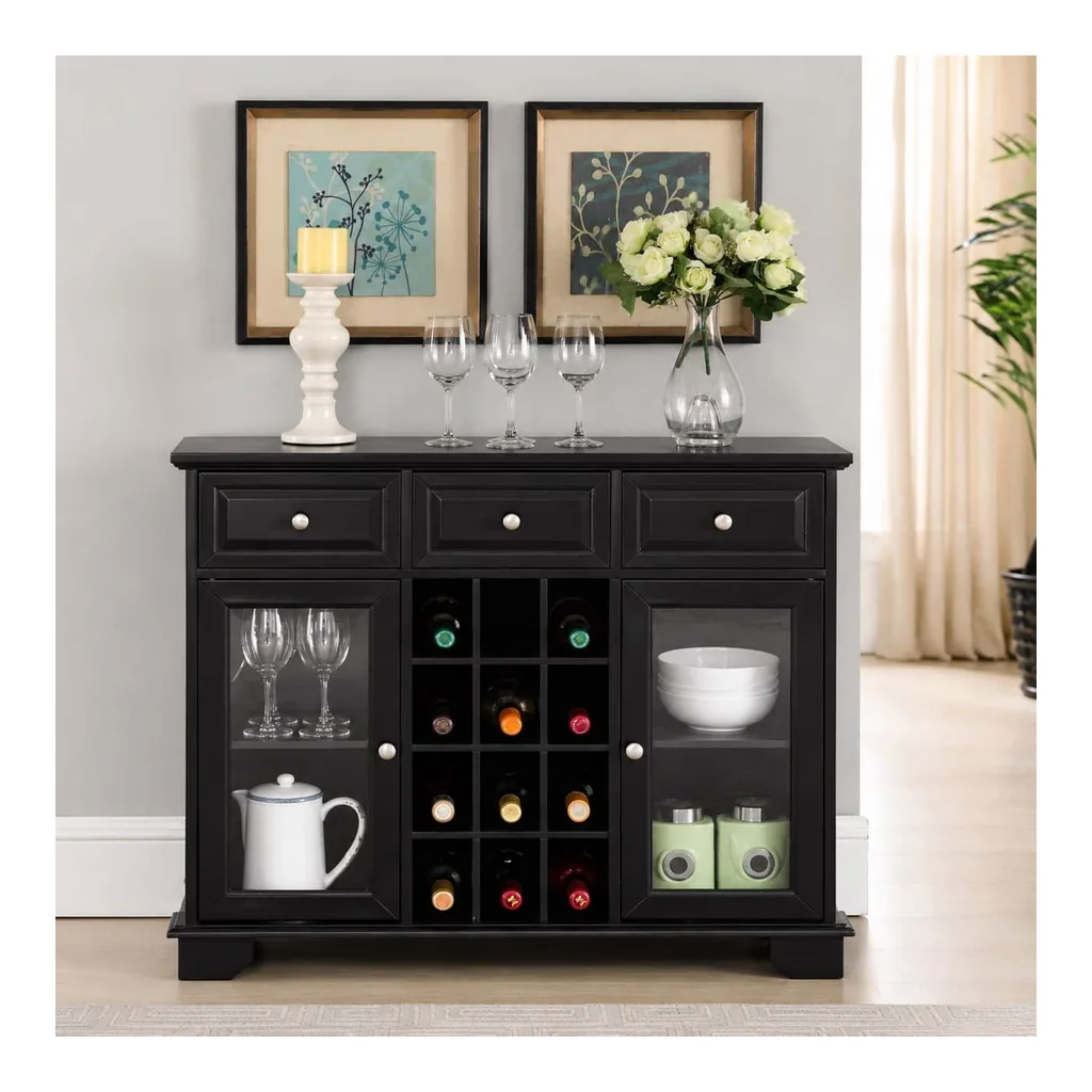 8e66ed55-2a33-424b-8f4b-e89b84b526ee.jpg Kings Brand Furniture - Buffet Server Sideboard Cabinet with Wine Storage - Black