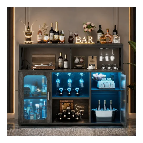 8e78ded2-b272-48f8-891a-6a1acad49cdf.jpg Aheaplus - Bar Cabinet with Power Outlets & LED Lights, Glass Holder, Wine Rack,Multi-functional Storage Buffet for Home/Kitchen - Gray Oak