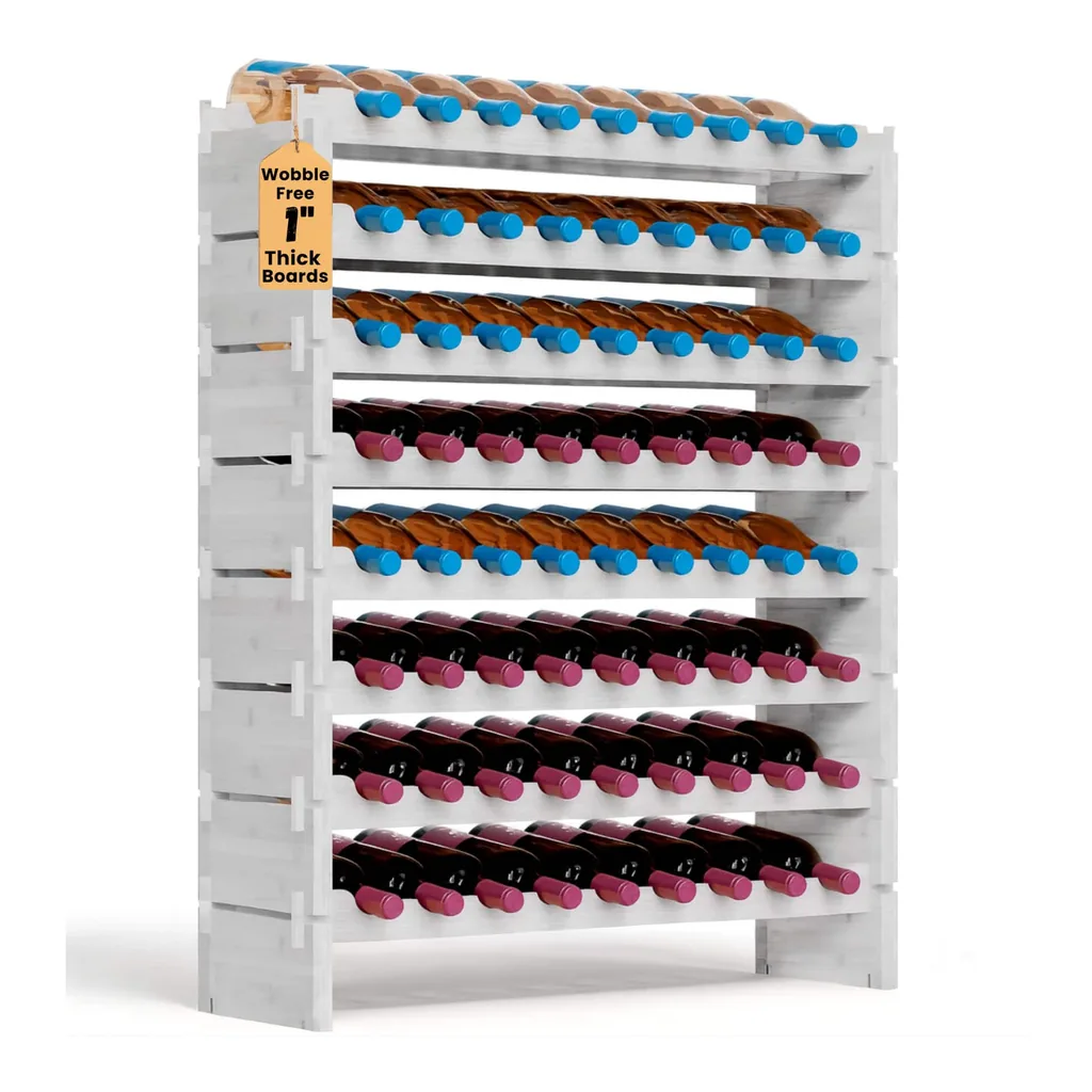 8fb1bd7e-9ef3-419e-a9a3-65ae67937cc8.jpg NutriChef - 72 Bottle Wine Rack, Bamboo, 8-Tier Modular Shelf, Wobble-Free, Easy Assembly White (SLWMDSF226WT)