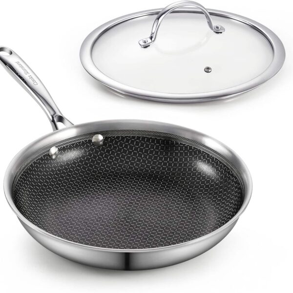 8fe5ea1d-8755-492e-9422-9c091b853fd0.jpg Cooks Standard - 8-Inch Multi-Ply Clad Stainless Steel Hybrid Nonstick Frying Pan Skillet with Tempered Glass Lid - Black