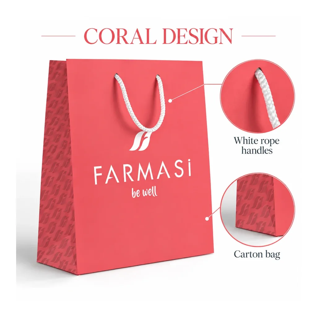 FARMASI Carton Bag Small — Coral — Visible Coral design and white rope handles FARMASI Carton Bag Small — Coral — Visible Coral design and white rope handles