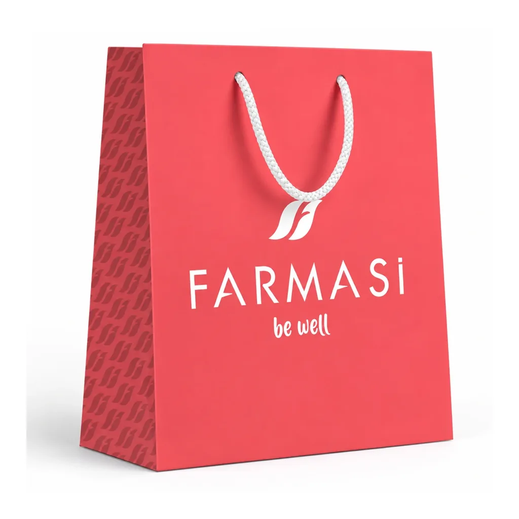 FARMASI Carton Bag Small — Coral — Front packaging detail with FARMASI be well branding FARMASI Carton Bag Small — Coral — Front packaging detail with FARMASI be well branding