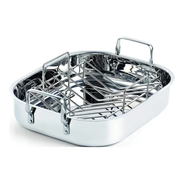 90f9ff0e-01c4-4188-9979-458a8833b981.jpg Cooks Standard - Classic 14 x 12 Inch S/S Roaster Pan W/V-Shaped Rack, Turkey Roasting Pan w/Rack, Large Capacity, Oven & Dishwasher Safe - Stainless Steel