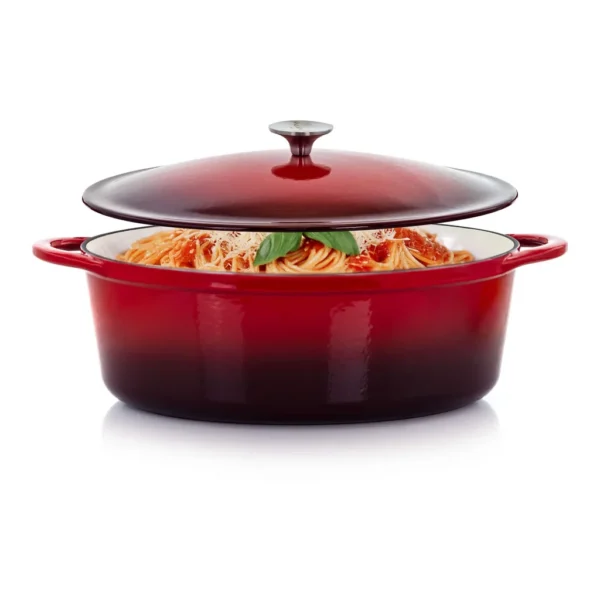 9145c4c7-99db-43d9-bbc0-501abc49e308.jpg MegaChef - 7 Quarts Oval Enameled Cast Iron Casserole - Red