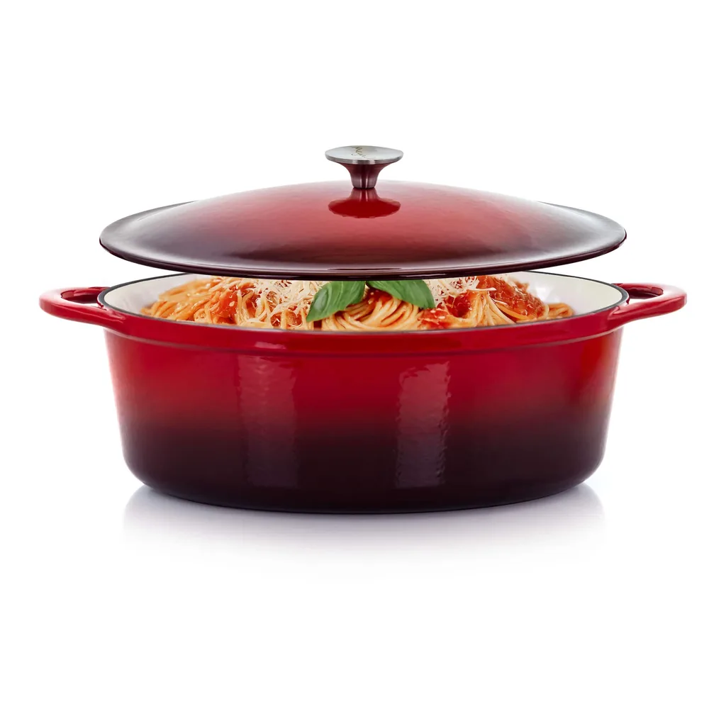 9145c4c7-99db-43d9-bbc0-501abc49e308.jpg MegaChef - 7 Quarts Oval Enameled Cast Iron Casserole - Red