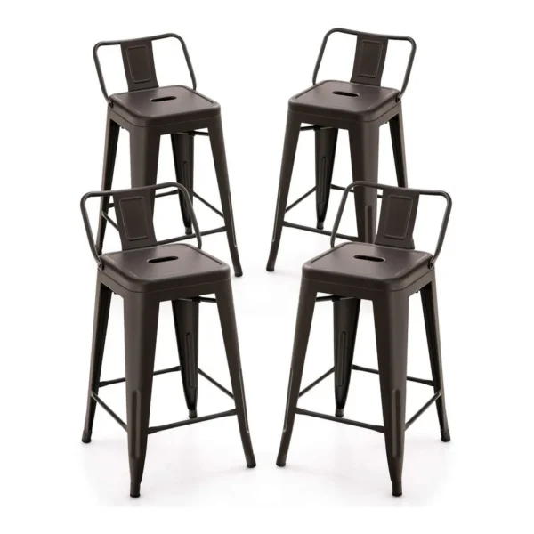 9183e6dd-19a6-4c51-aa7f-bb762a6ece1a.jpg Costway - Set of 4 Low Metal Counter Stool 24" Seat Height Bar Stools Removable Backrest - Gun