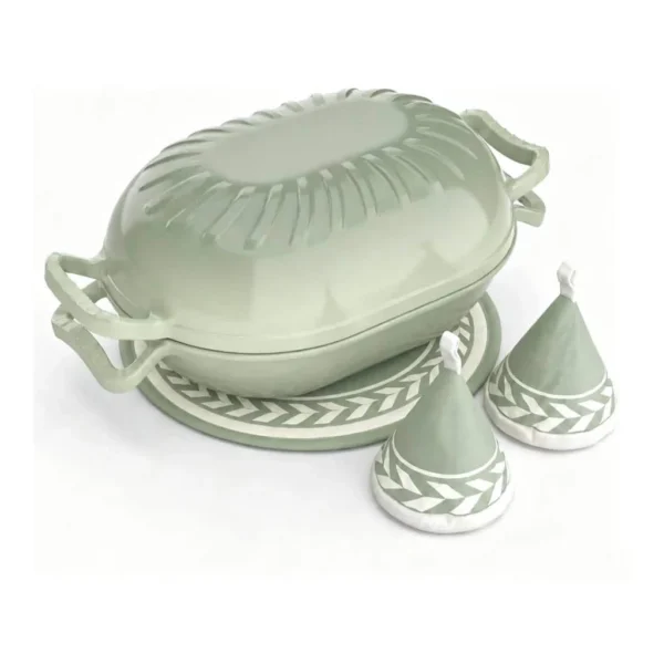 91f05ab2-da16-4b7d-9752-4b56c4bef6dc.jpg Winado - 5QT Candy Shaped Enameled Cast Iron Oval Dutch Oven with Lid, Heat-Resistant Gloves, Pot Mat for Baking Bread, Roasting - Sage Green