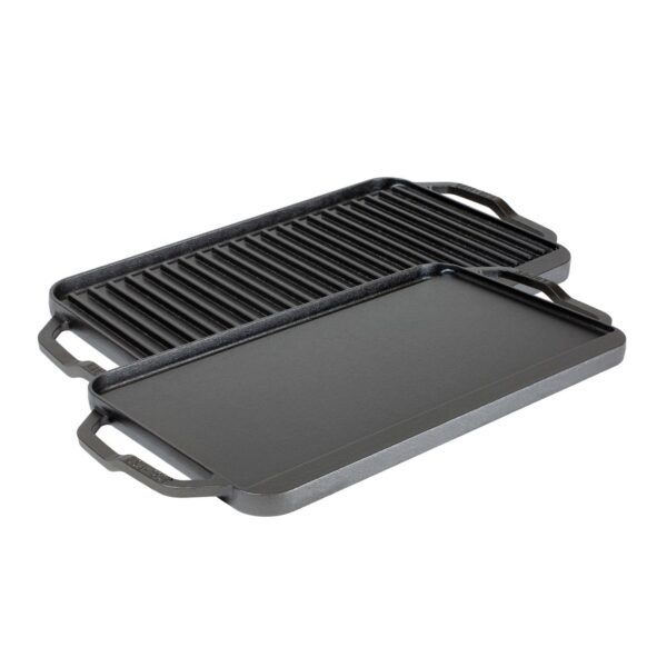 920bbc72-45e7-4e01-80f6-2150b246a15d.jpg Lodge - 19.5" X 10" Cast Iron Reversible Grill/Griddle - Double Burner - Indoor & Outdoor - Superior Heat Retention - Black