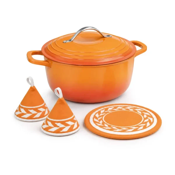 92961764-a4ce-41e0-937e-9a9a676586b6.jpg Winado - 5 QT Enameled Cast Iron Dutch Oven with Lid & Heat-Resistant Gloves & Pot Mat Compatible with All Cooktops for Braising - Orange