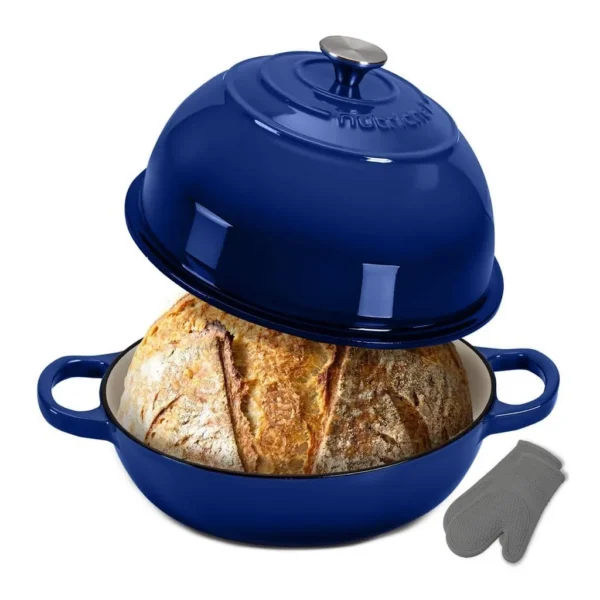 93cd710e-8454-49e9-915d-ac85f9855b42.jpg NutriChef - 10.2" Enameled Cast Iron Bread Oven, Dome-Shaped Sourdough Baking Pan with Handles & Silicone Gloves