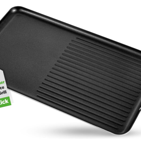 93de19e9-ba3a-44a1-909c-1be9978d2821.jpg NutriChef - 24" Stove Top Griddle Pan, Nonstick Double Burner Grill & Griddle Combo, Ridged & Flat Surfaces - Black