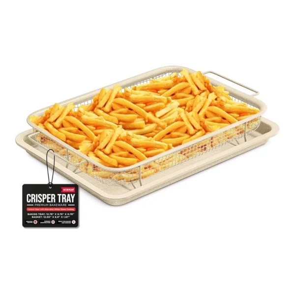 9493cf05-c857-41cc-8b23-b842d763fb73.jpg Bakken- Swiss - Bakken Swiss Crisper Tray – 2-Piece Set, Nonstick Basket for Healthy, Crispy Cooking in Ovens - White Marble