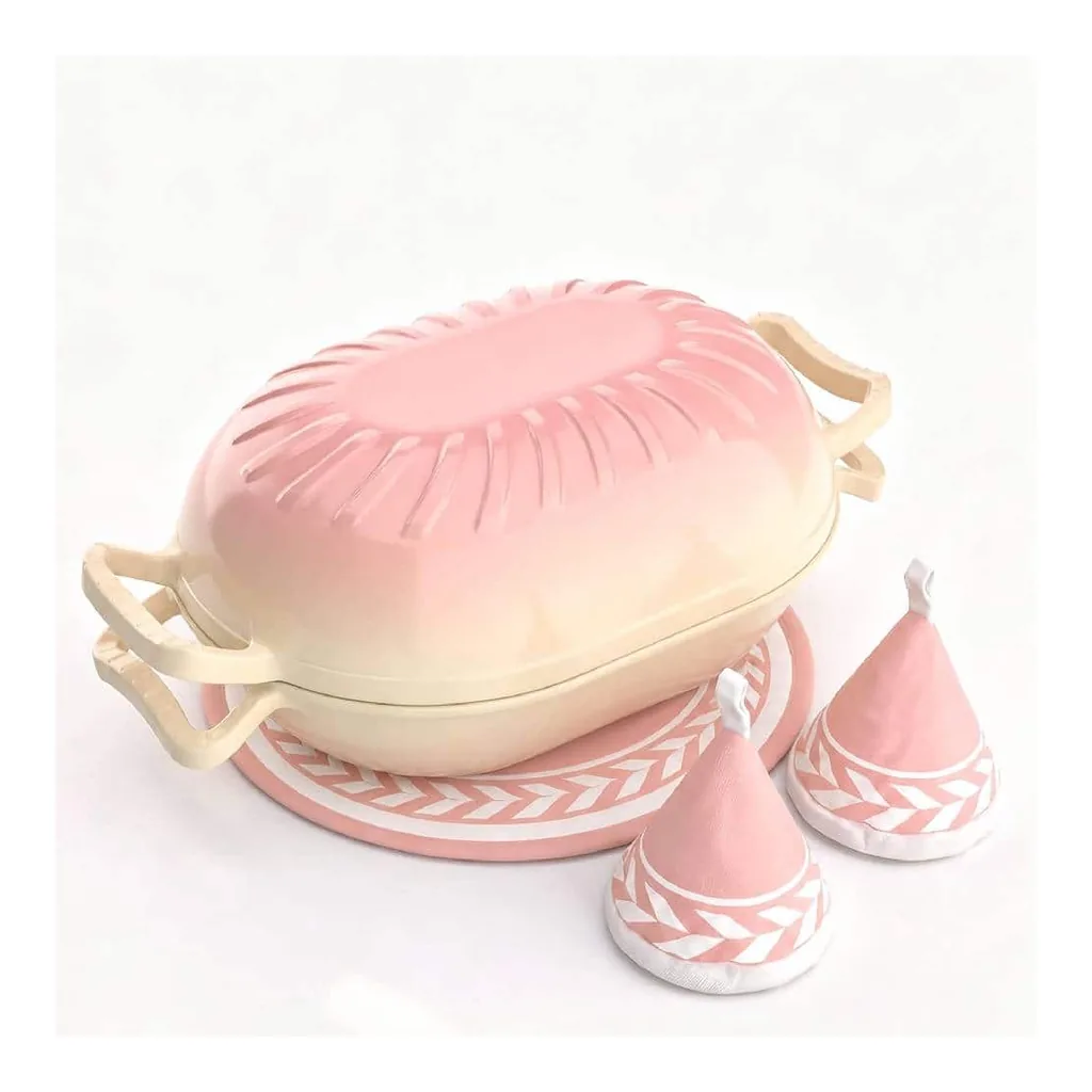 9504fc1d-4472-4b74-b2e8-815f7120d4d1.jpg Winado - 5QT Candy Shaped Enameled Cast Iron Oval Dutch Oven with Lid, Heat-Resistant Gloves, Pot Mat for Baking Bread, Roasting - Rose Pink