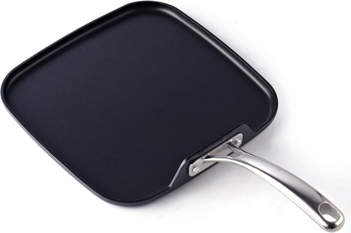 95cb6f6c-5f26-43a2-8aae-e92ef1cc9d78.jpg Cooks Standard - Classic 11'' x 11'' Hard Anodized Nonstick Square Griddle Pan, Heat-resistant Handle, Not Induction - Black