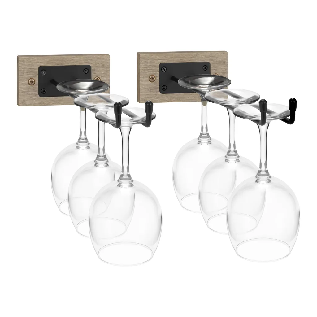 961f719c-309e-47f5-8c89-9bb7fdc543e8.jpg Sorbus - Wall Mounted Wine Glass Stemware Rack Set - Wire & Wood Wine Rack Wall Mounted for Wine Glasses - Gray