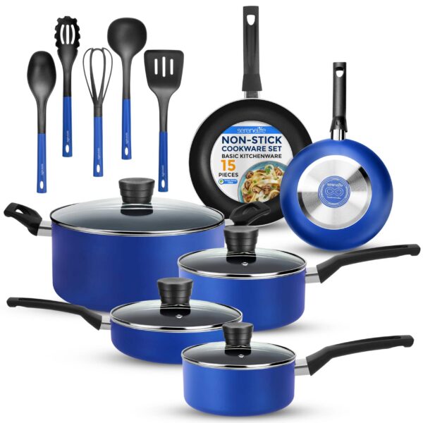 963add63-1682-4929-aa49-6a9ac0b59912.jpg SereneLife - 15-Pc Blue Cookware Set - Non-Stick