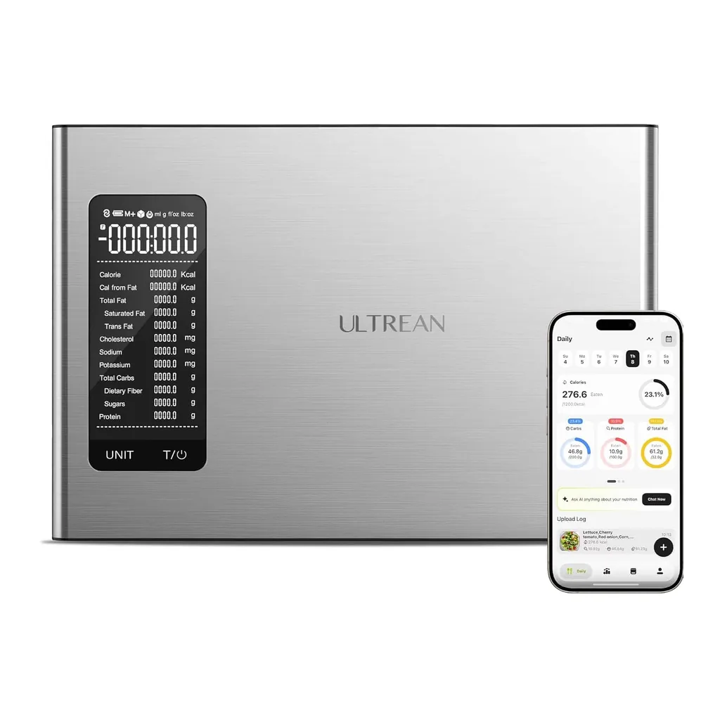 9695de93-8c43-4b28-a577-afa8ad854a67.jpg Ultrean - Smart Kitchen Scale - Nutritional Calculator, App Calorie Tracker, AI Analysis, Stainless Steel, 22lb Capacity - Silver