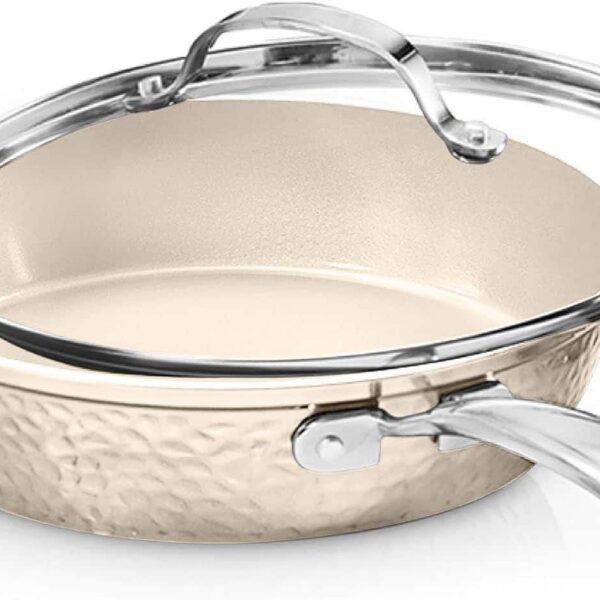 97a908e1-60d6-4a5f-b956-5a4ee98543c3.jpg Gotham Steel - Hammered 10'' Ultra Ceramic Nonstick Fry Pan with Lid - Cream