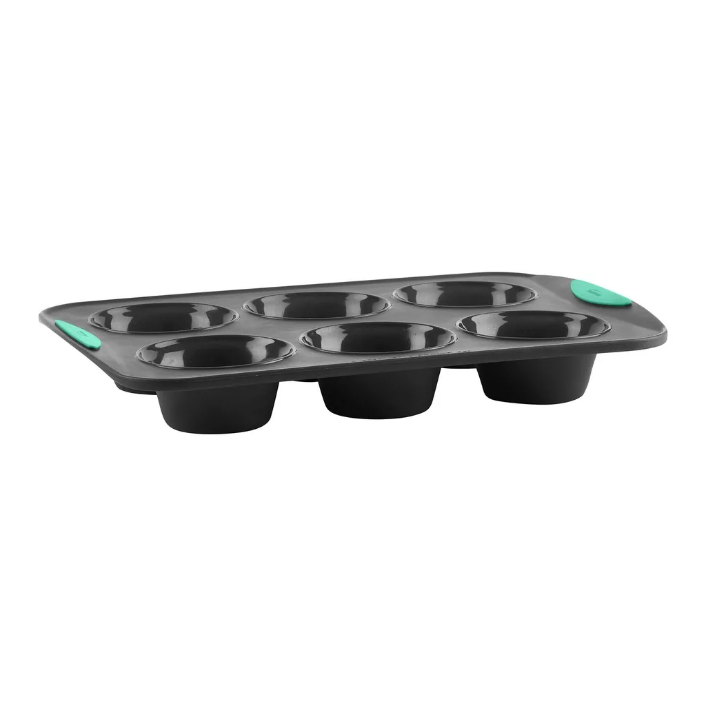 99137265-8433-41d2-81d1-ac3607f65c6f.jpg Trudeau - Structure Silicone 6 Cavity Jumbo Muffin Pan, Grey/Mint - Black